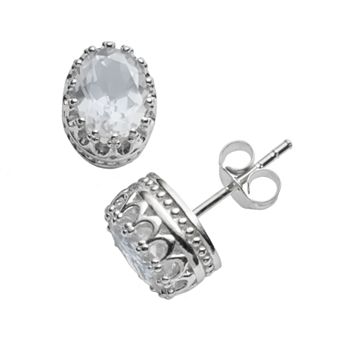 Designs by Gioelli Sterling Silver Lab-Created White Sapphire Oval Crown Stud Earrings