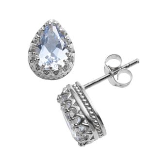 Designs by Gioelli Sterling Silver Lab-Created Aquamarine Crown Stud Earrings