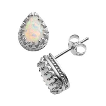 Designs by Gioelli Sterling Silver Lab-Created Opal Crown Stud Earrings