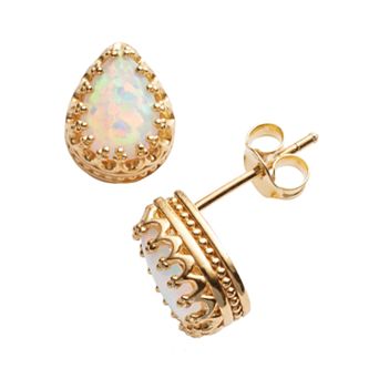 Designs by Gioelli 14k Gold Over Silver Lab-Created Opal Crown Stud Earrings