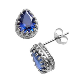 Designs by Gioelli Sterling Silver Lab-Created Sapphire Crown Stud Earrings