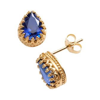 Designs by Gioelli 14k Gold Over Silver Lab-Created Sapphire Crown Stud Earrings