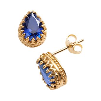 Designs by Gioelli 14k Gold Over Silver Lab-Created Sapphire Crown Stud Earrings