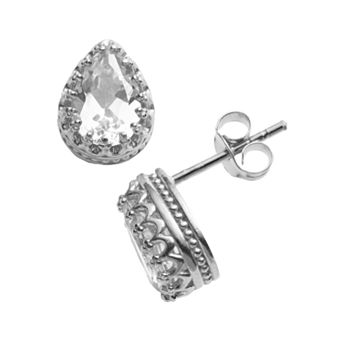 Designs by Gioelli Sterling Silver Lab-Created White Sapphire Crown Stud Earrings
