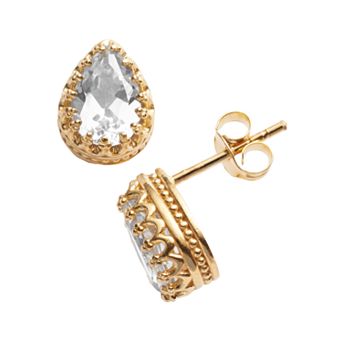 Designs by Gioelli 14k Gold Over Silver Lab-Created White Sapphire Crown Stud Earrings