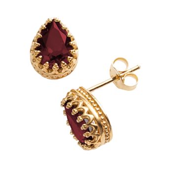 Designs by Gioelli 14k Gold Over Silver Garnet Crown Stud Earrings