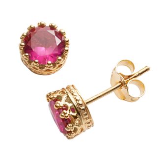 Designs by Gioelli 14k Gold Over Silver Lab-Created Ruby Crown Stud Earrings