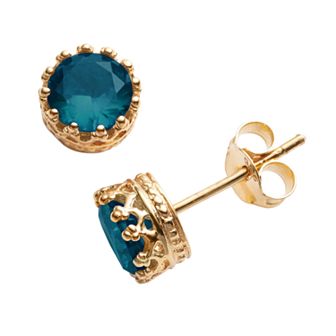 Designs by Gioelli 14k Gold Over Silver London Blue Topaz Crown Stud Earrings