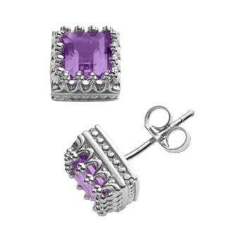 Designs by Gioelli Sterling Silver Amethyst Crown Stud Earrings