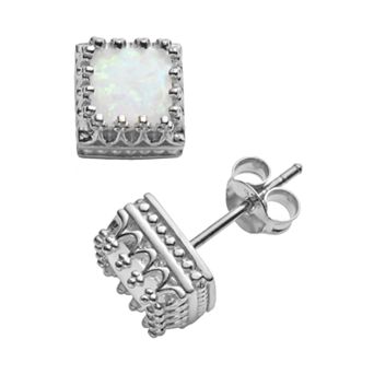 Designs by Gioelli Sterling Silver Lab-Created Opal Crown Stud Earrings