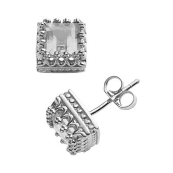 Designs by Gioelli Sterling Silver Lab-Created White Sapphire Crown Stud Earrings