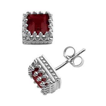 Designs by Gioelli Sterling Silver Genuine Garnet Sapphire Crown Stud Earrings