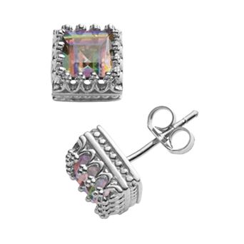 Designs by Gioelli Sterling Silver Genuine Rainbow Quartz Crown Stud Earrings