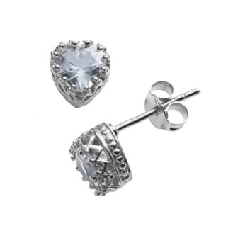 Designs by Gioelli Sterling Silver Lab-Created Aquamarine Heart Crown Stud Earrings