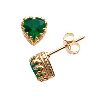 Designs by Gioelli 14k Gold Over Silver Lab-Created Emerald Heart Crown Stud Earrings