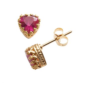 Designs by Gioelli 14k Gold Over Silver Lab-Created Ruby Heart Crown Stud Earrings