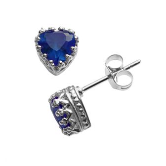 Designs by Gioelli Sterling Silver Lab-Created Sapphire Heart Crown Stud Earrings