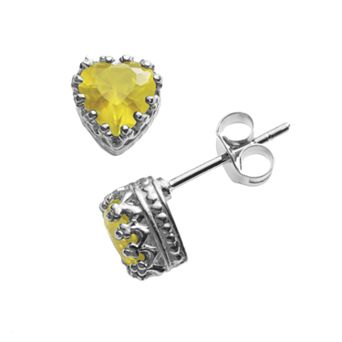 Designs by Gioelli Sterling Silver Citrine Heart Crown Stud Earrings
