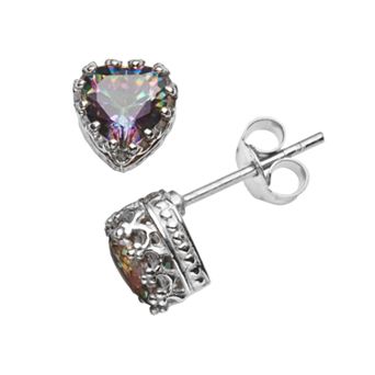 Designs by Gioelli Sterling Silver Rainbow Quartz Heart Crown Stud Earrings