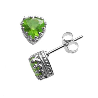 Designs by Gioelli Sterling Silver Peridot Heart Crown Stud Earrings