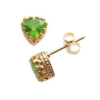 Designs by Gioelli 14k Gold Over Silver Peridot Heart Crown Stud Earrings