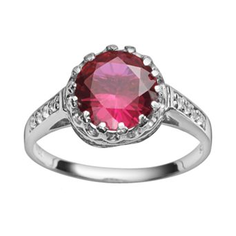 Designs by Gioelli Sterling Silver Lab-Created Ruby and Lab-Created White Sapphire Crown Ring