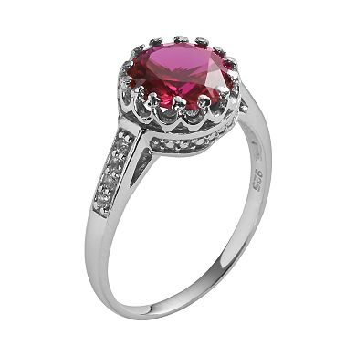 Sterling Silver Lab-Created Ruby and Lab-Created White Sapphire Crown Ring