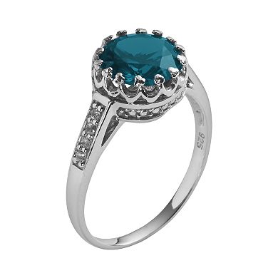 Sterling Silver London Blue Topaz and Lab-Created White Sapphire Crown Ring