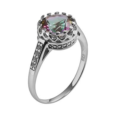 Sterling Silver Rainbow Quartz and Lab-Created White Sapphire Crown Ring
