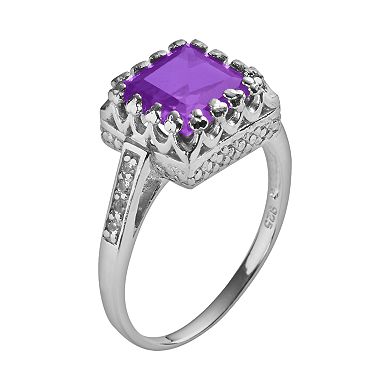 Sterling Silver Amethyst and Lab-Created White Sapphire Crown Ring
