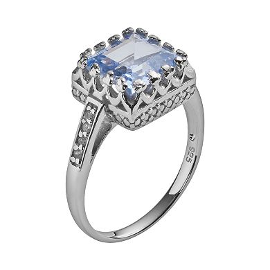 Sterling Silver Lab-Created Aquamarine and Lab-Created White Sapphire Crown Ring