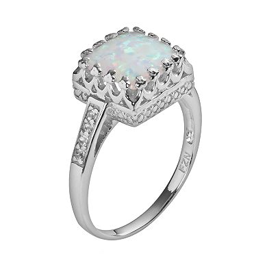 Sterling Silver Lab-Created Opal and Lab-Created White Sapphire Crown Ring