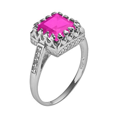 Sterling Silver Lab-Created Pink Sapphire and Lab-Created White Sapphire Crown Ring
