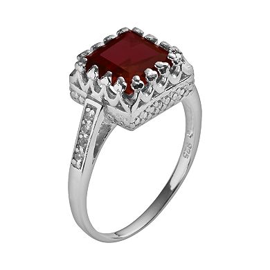 Sterling Silver Garnet and Lab-Created White Sapphire Crown Ring