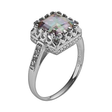 Sterling Silver Rainbow Quartz and Lab-Created White Sapphire Crown Ring