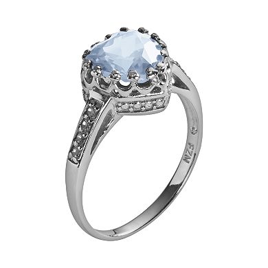 Sterling Silver Lab-Created Aquamarine and Lab-Created White Sapphire Heart Crown Ring