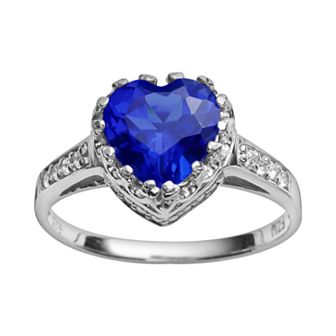 Designs by Gioelli Sterling Silver Lab-Created Sapphire and Lab-Created White Sapphire Heart Crown Ring