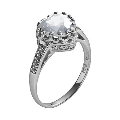 Sterling Silver Lab-Created White Sapphire Heart Crown Ring