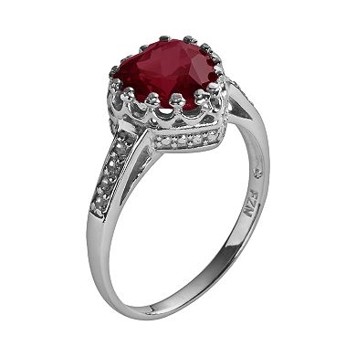 Sterling Silver Garnet and Lab-Created White Sapphire Heart Crown Ring