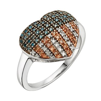 Jewelexcess Sterling Silver 1/4-ct. T.W. Red, White and Blue Diamond American Flag Heart Ring