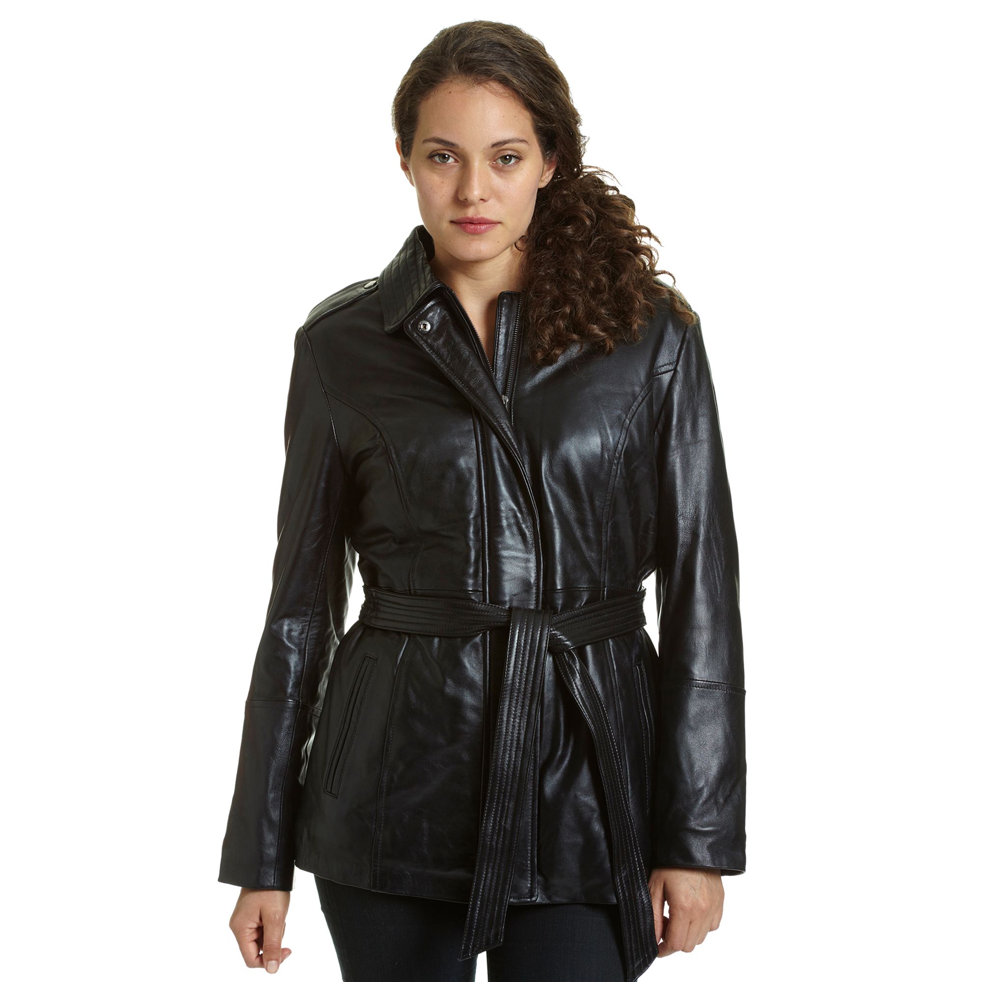 Womens Excelled Leather Coat, Size: Small, Black
