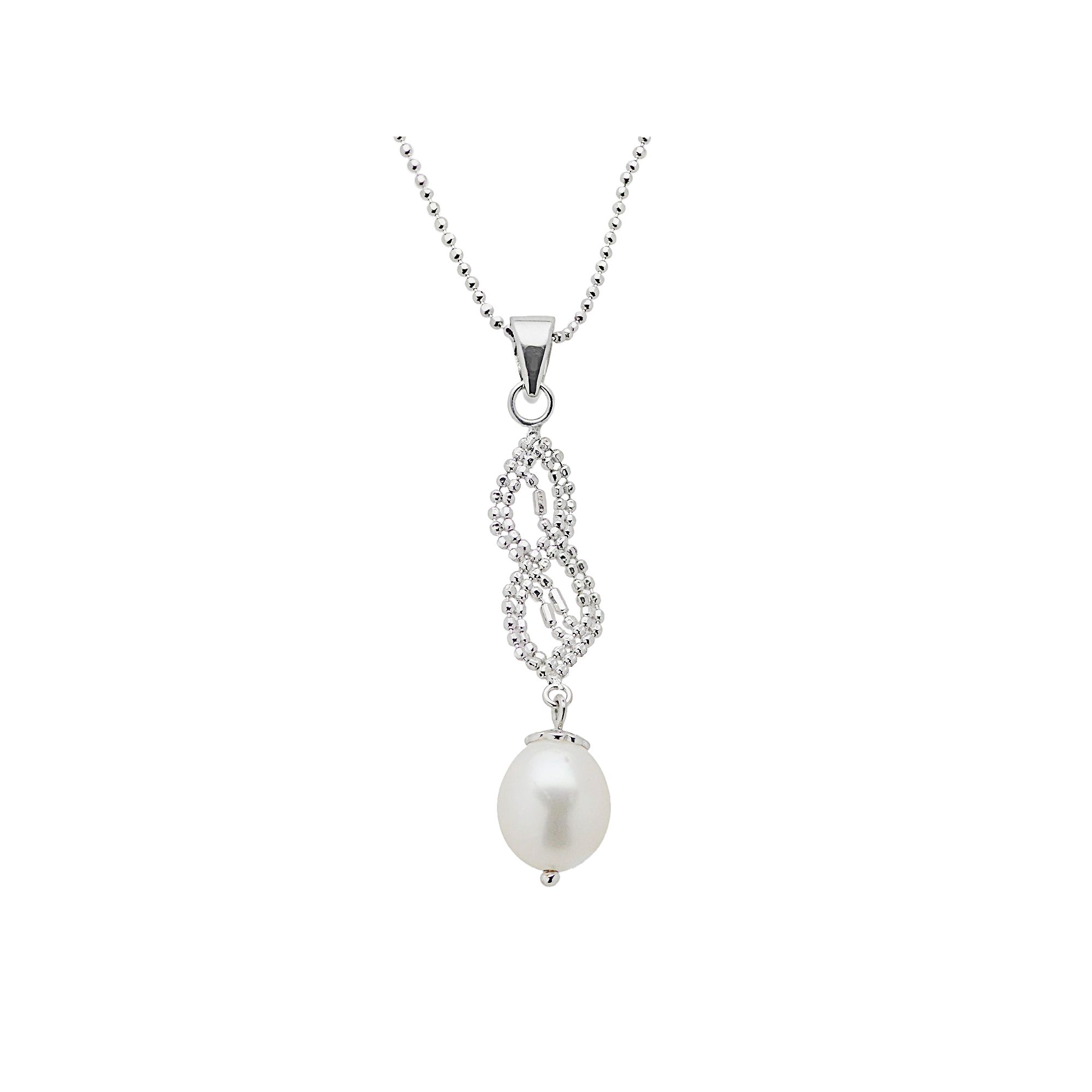 Sterling Silver Freshwater Cultured Pearl Twist Pendant, Womens, Size: 18