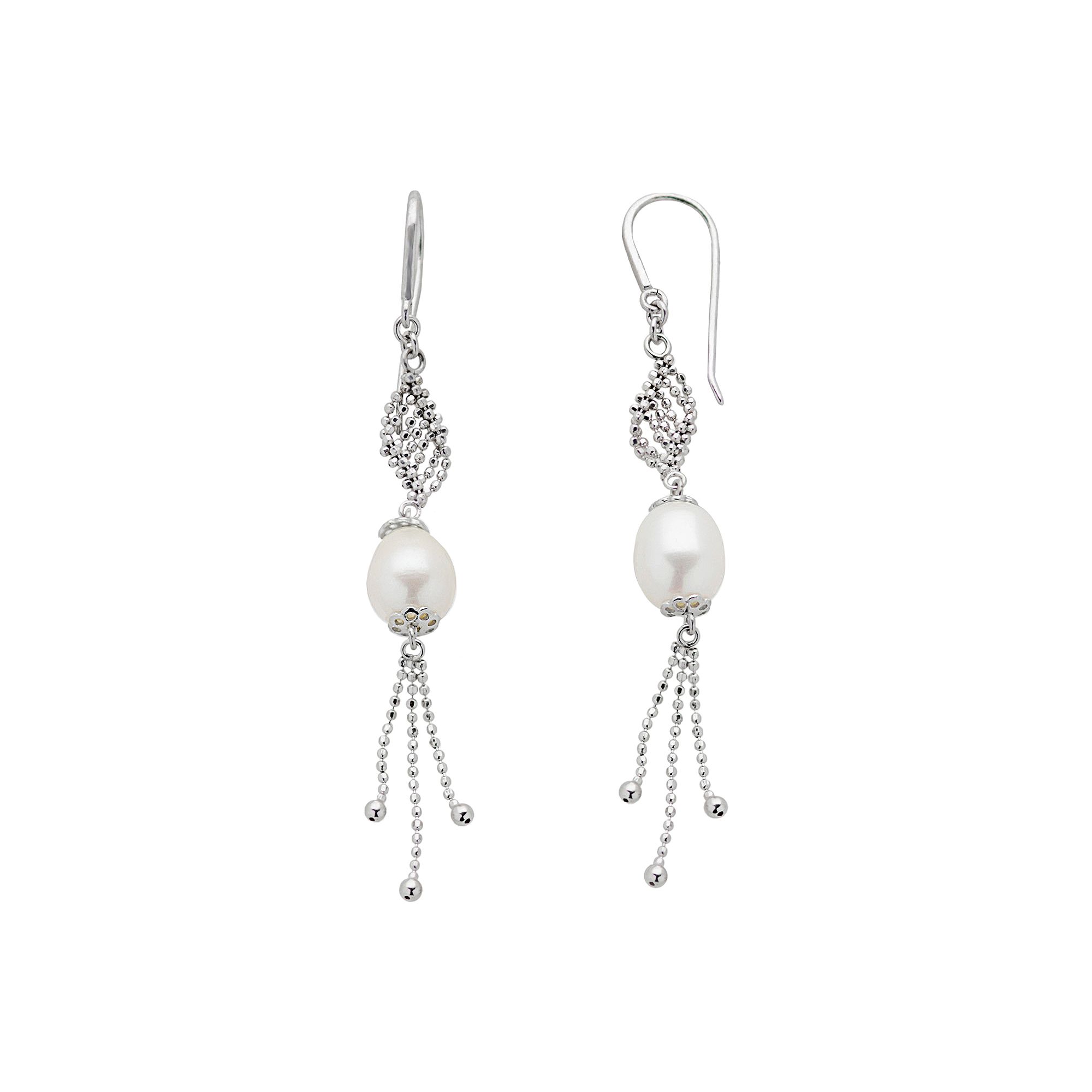 Sterling Silver Freshwater Cultured Pearl Twist Drop Earrings, Womens, Whi