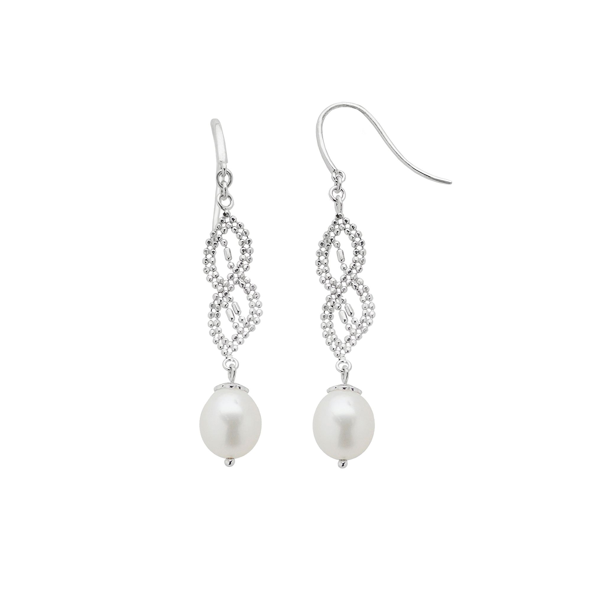 Sterling Silver Freshwater Cultured Pearl Twist Linear Drop Earrings, Women