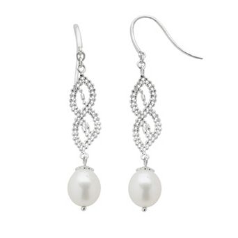 PearLustre by Imperial Sterling Silver Freshwater Cultured Pearl Twist Linear Drop Earrings