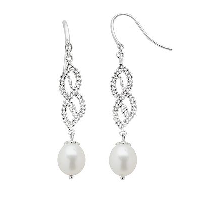 Curved Wire Earrings Diamond-cut Beads and Imitation Pearls Sterling Silver Curved Wire Earrings Diamond-cut Beads and Imitation Pearls Sterling Silver
