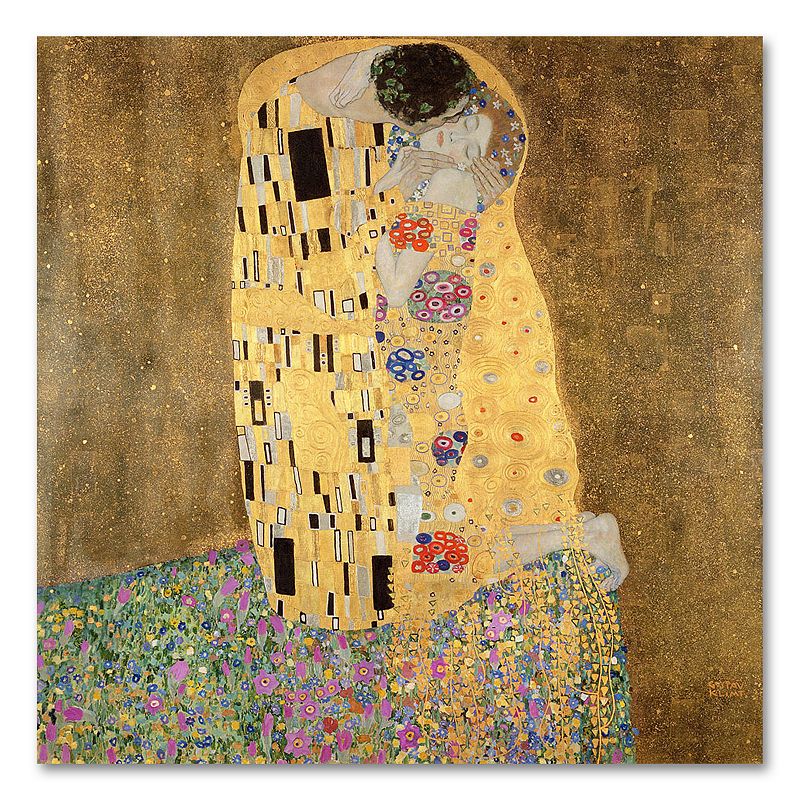 The Kiss 1907-8 Canvas Wall Art by Gustav Klimt, Yellow, 35X35