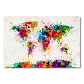 ''Paint Splashes World Map'' Canvas Wall Art by Michael Tompsett