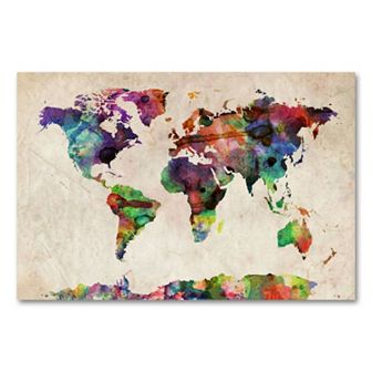 ''Urban Watercolor World Map'' Canvas Wall Art by Michael Tompsett