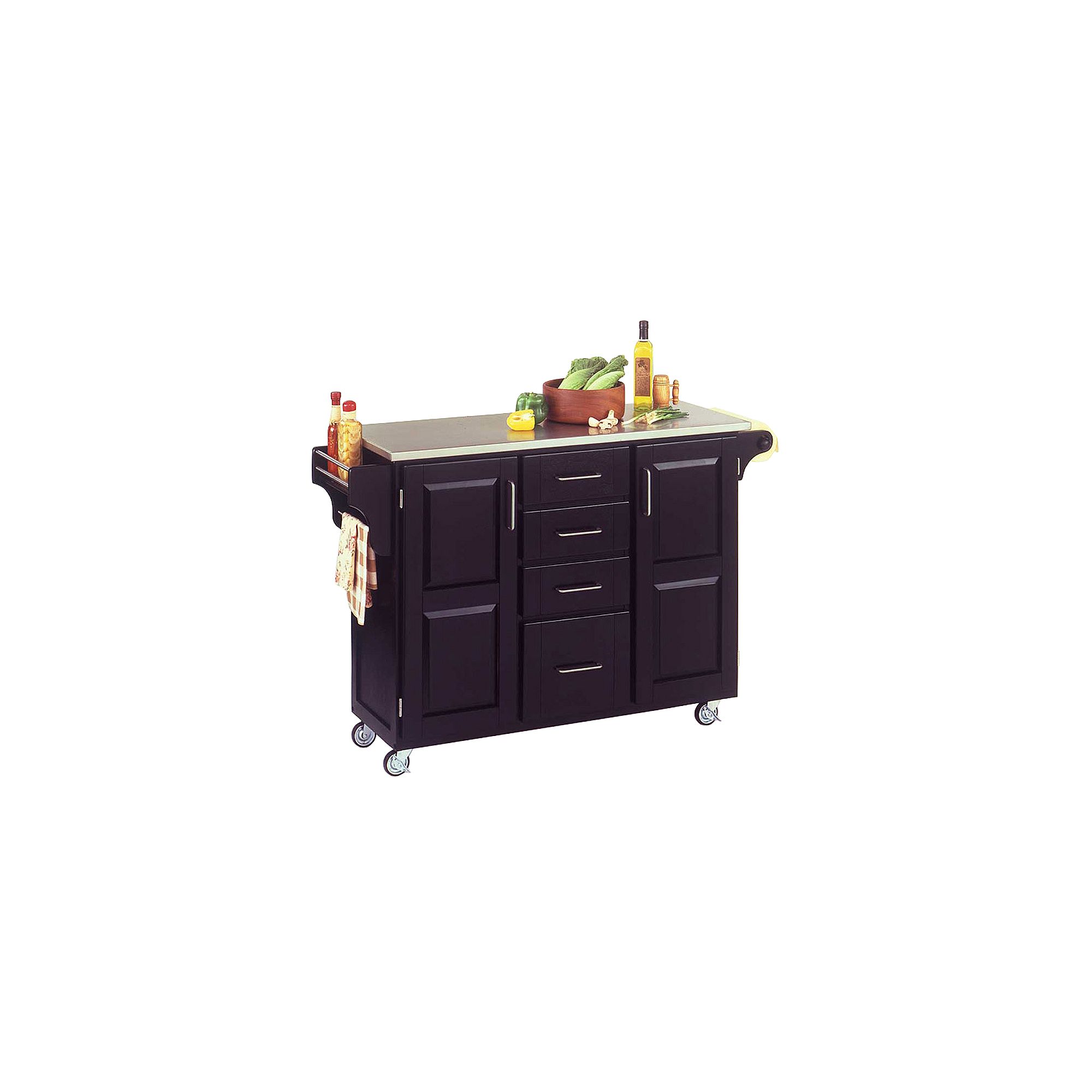 Kitchen Island With Stainless Steel Top, Black
